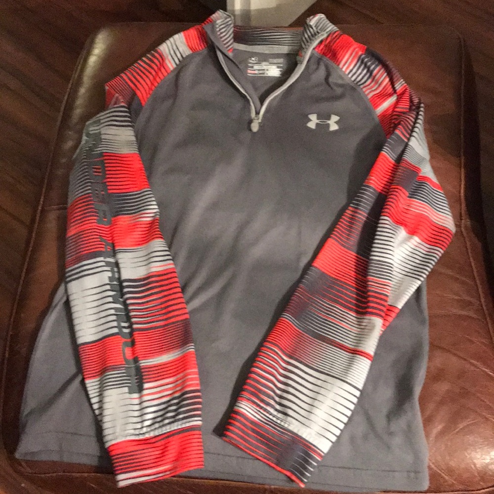 Boys Under Armour long sleeve gray/orange shirt